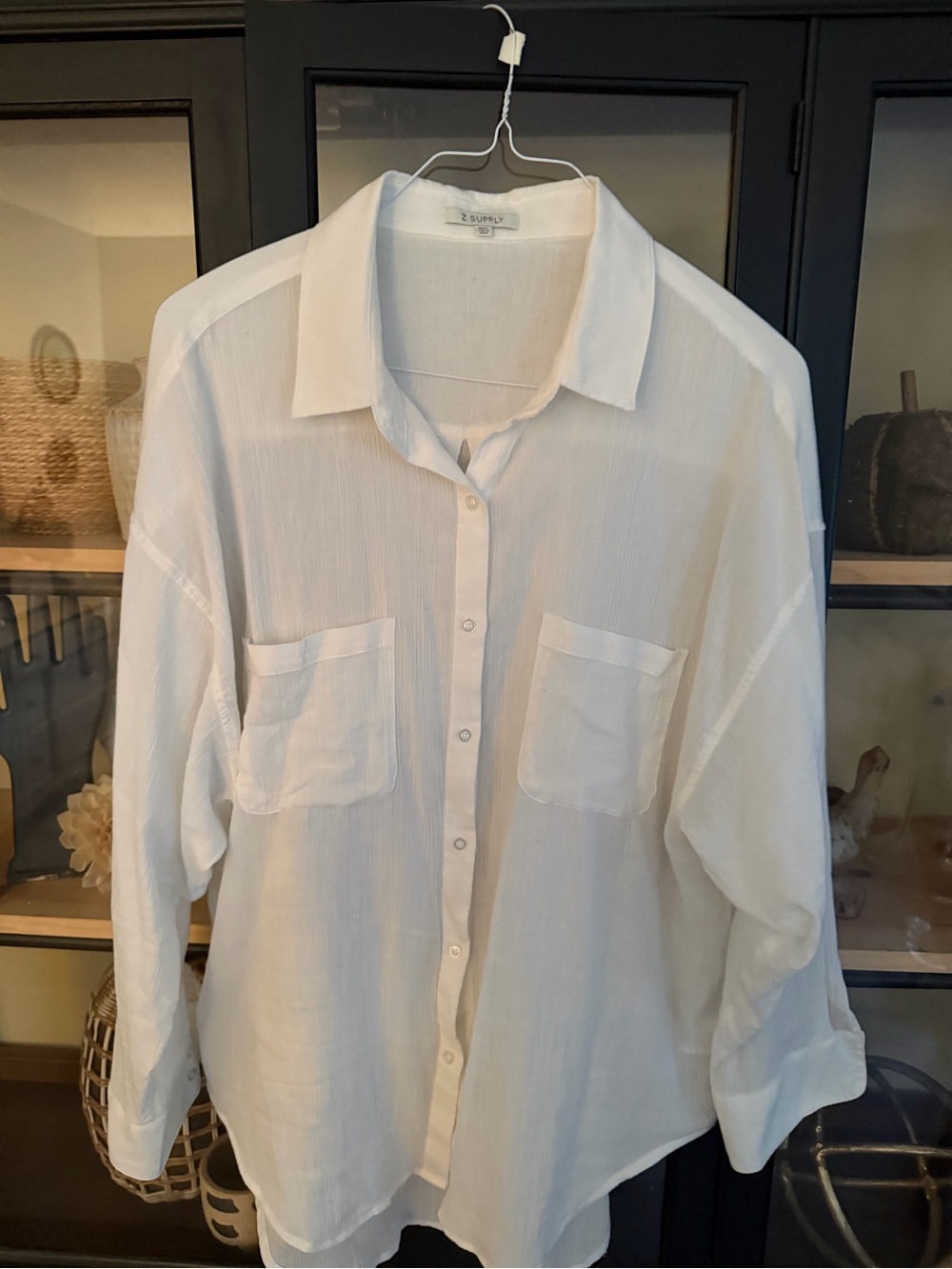 Z Supply White Button-Down Relaxed Pocket Blouse